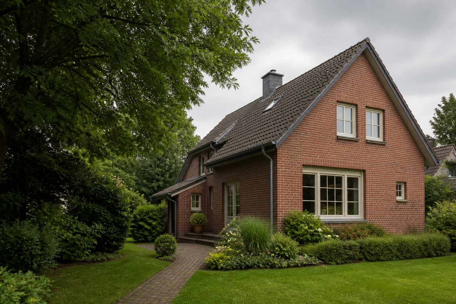 Helles Wohnhaus mit grünem Garten als Beispiel für Wohneigentum in Delbrück